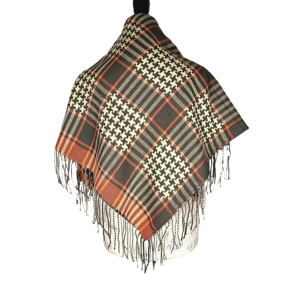 Pashmina | Women | Silk Cashmere Blend Fringe Plaid Geometric Print Square Scarf